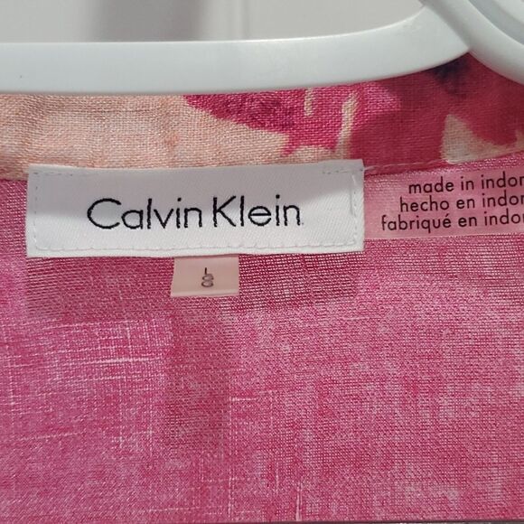 Calvin Klein Womans Long Sleeve, Linen Floral Button Down Shirt, Size Large - Picture 2 of 3
